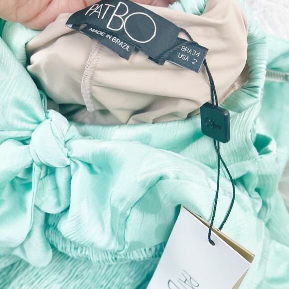 PatBo Women's Satin Dot‎ Ruched Barrel cuff Maxi Dress in Green Size 2 - Picture 4 of 6